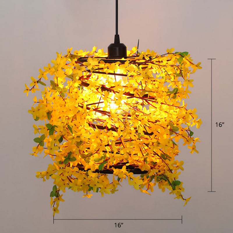 Artificial Flower Chandelier Lighting Art Deco Metal Hanging Ceiling Light for Dining Room