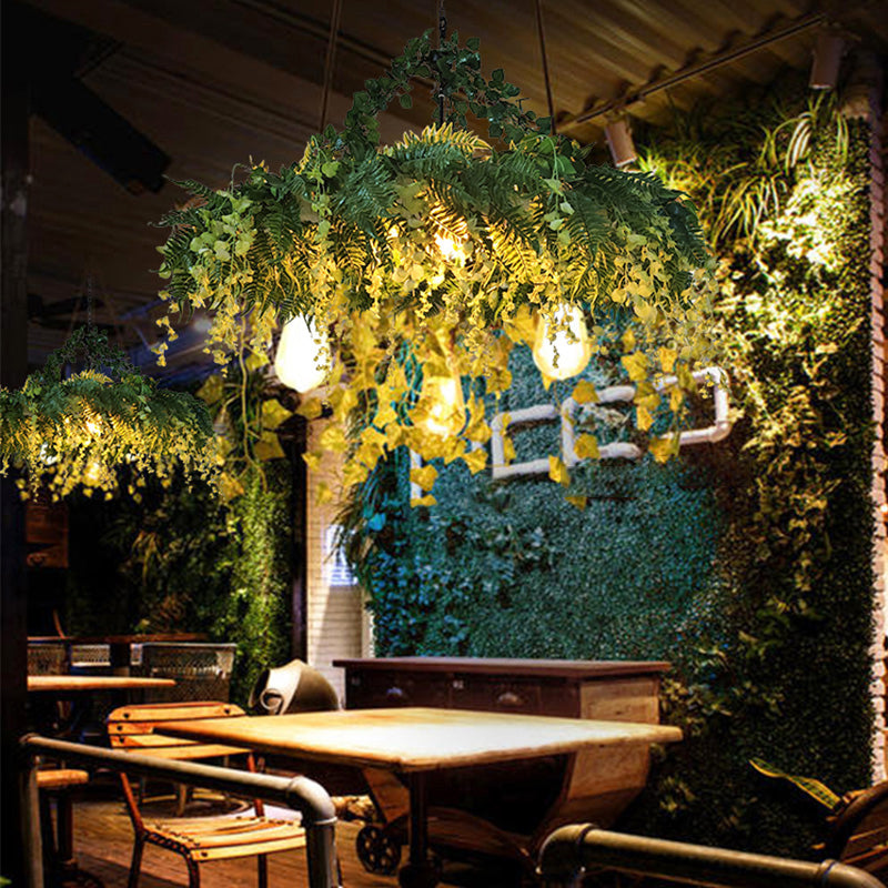 Industrial Artificial Botanic Hanging Lamp Metal Chandelier Light Fixture for Restaurant