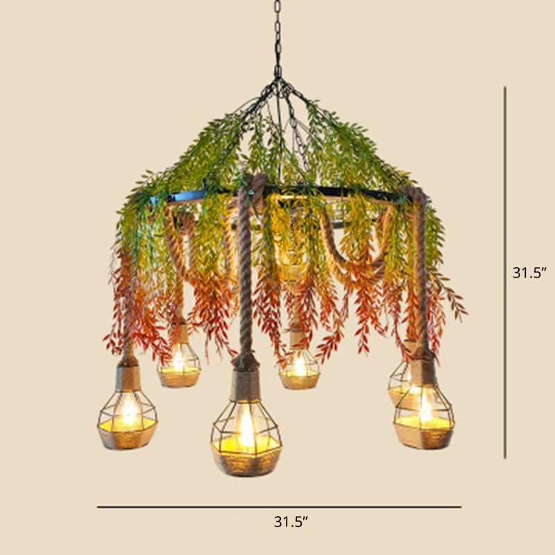 Industrial Artificial Botanic Hanging Lamp Metal Chandelier Light Fixture for Restaurant