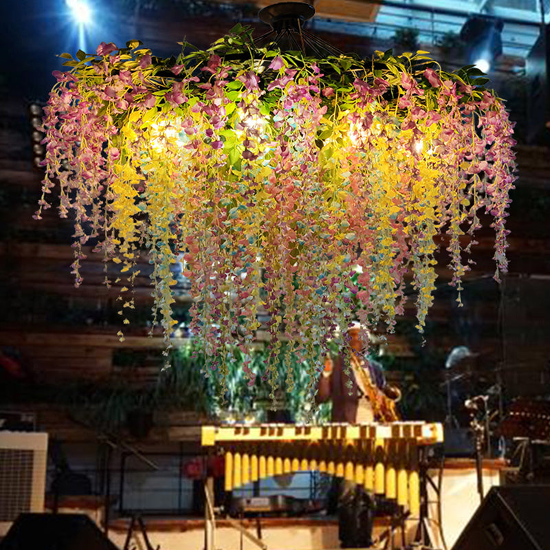 Industrial Artificial Botanic Hanging Lamp Metal Chandelier Light Fixture for Restaurant
