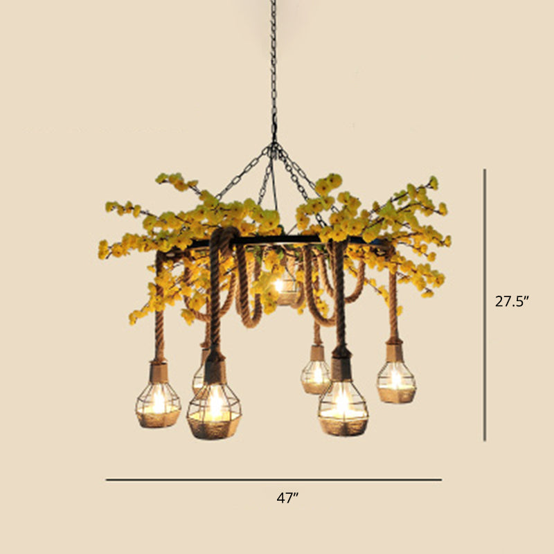Industrial Artificial Botanic Hanging Lamp Metal Chandelier Light Fixture for Restaurant