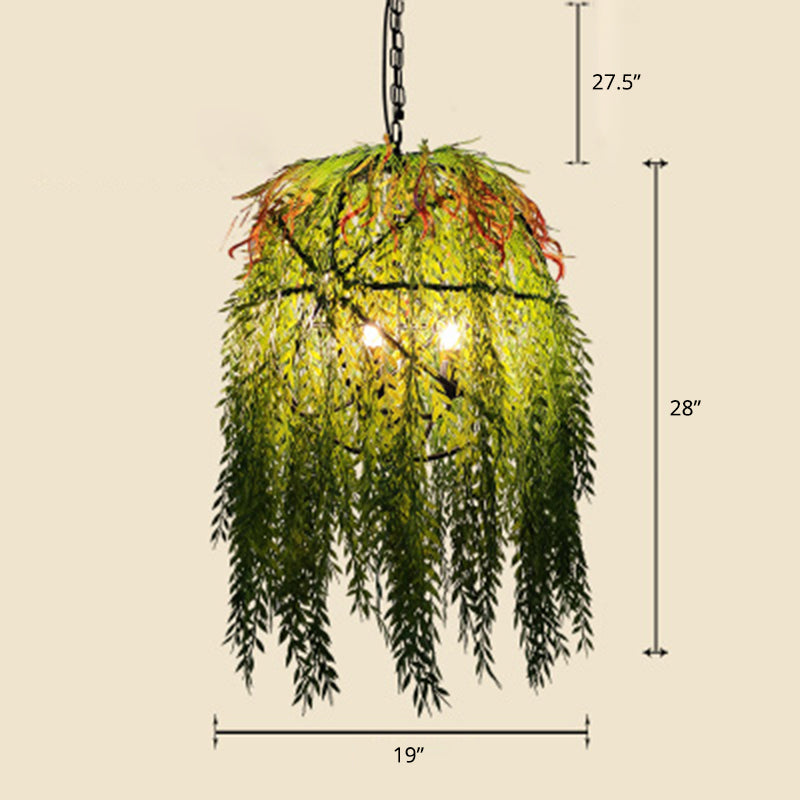 Candle Metal Pendant Chandelier Rustic Restaurant Ceiling Hang Light with Plant Decorations