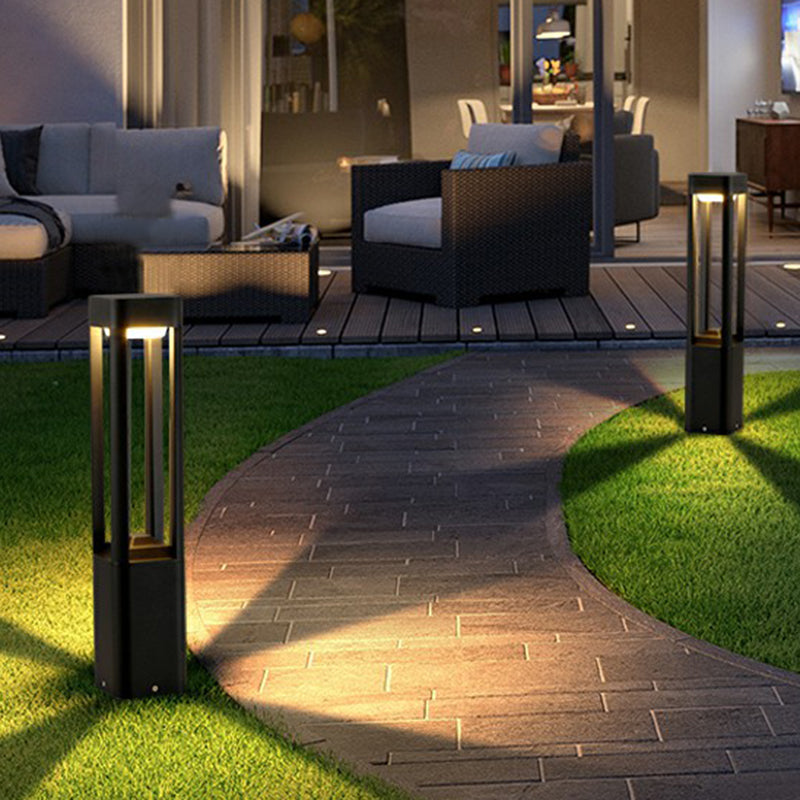 Cuboid Garden Solar Pathway Lamp Metallic Modernism LED Landscape Light in Black