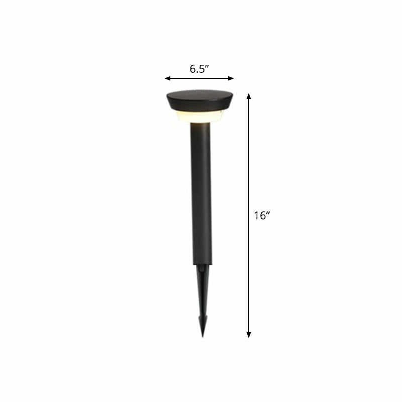 Aluminum Round Solar Pathway Lamp Simplicity Matte Black LED Stake Lamp for Patio
