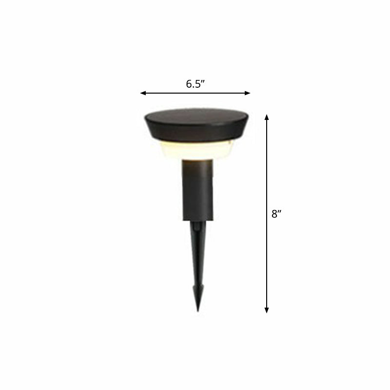 Aluminum Round Solar Pathway Lamp Simplicity Matte Black LED Stake Lamp for Patio