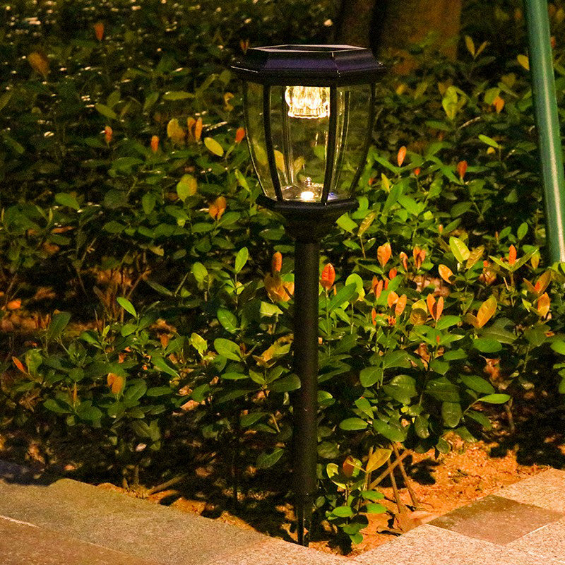 Bell Shade Solar LED Stake Lamp Traditional Clear Glass Garden Landscape Light with Switch