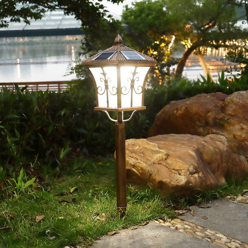 Pagoda Outdoor Solar Stake Lamp Retro White Glass LED Landscape Lighting for Decoration