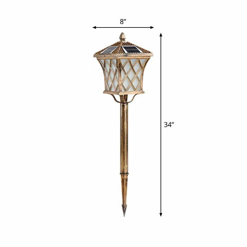 Pagoda Outdoor Solar Stake Lamp Retro White Glass LED Landscape Lighting for Decoration