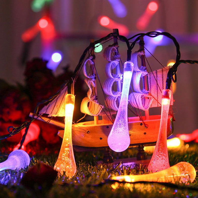 Artistic Raindrop Solar LED String Lighting Plastic 30-Bulb Garden Christmas Light in Black, 21.3ft