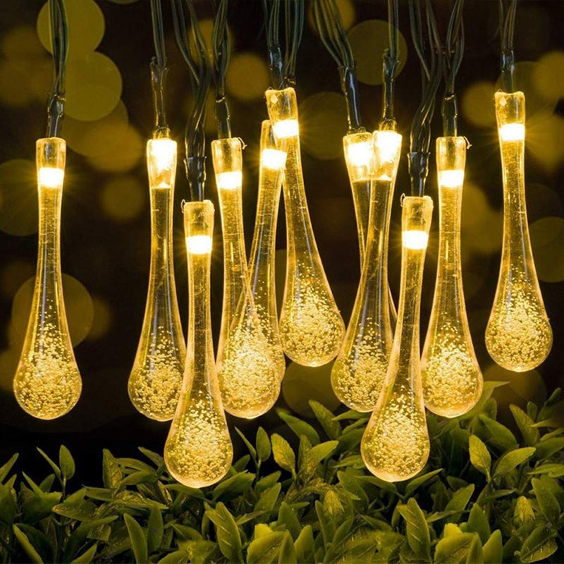 Artistic Raindrop Solar LED String Lighting Plastic 30-Bulb Garden Christmas Light in Black, 21.3ft