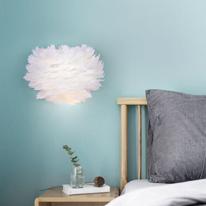 White Floral Wall Mount Light Minimalist 1 Head Feather Sconce Fixture for Bedroom