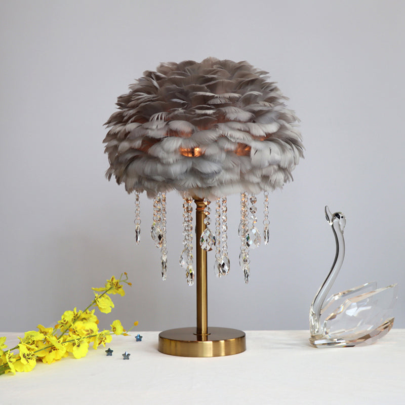 Modern Romantico lampada da tavolo a cupola piuma 1 luccio di luce notte con arredamento cristallino
