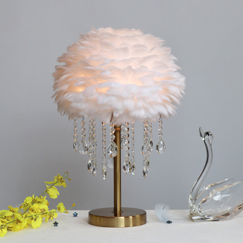 Modern Romantico lampada da tavolo a cupola piuma 1 luccio di luce notte con arredamento cristallino