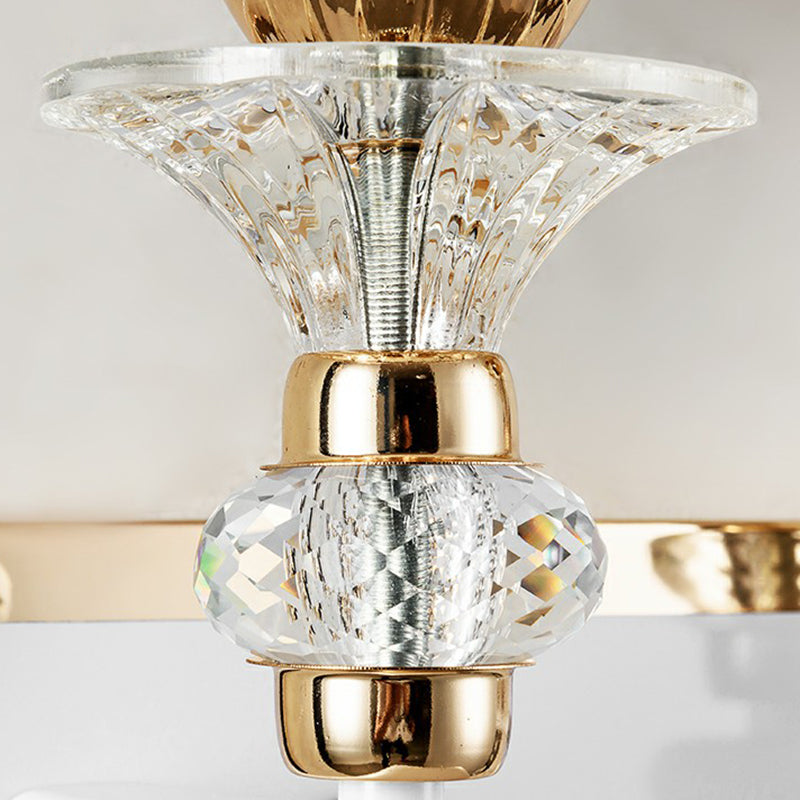 Flared Living Room Wall Light Vintage Frosted Glass Champagne Wall Sconce with Crystal Accents