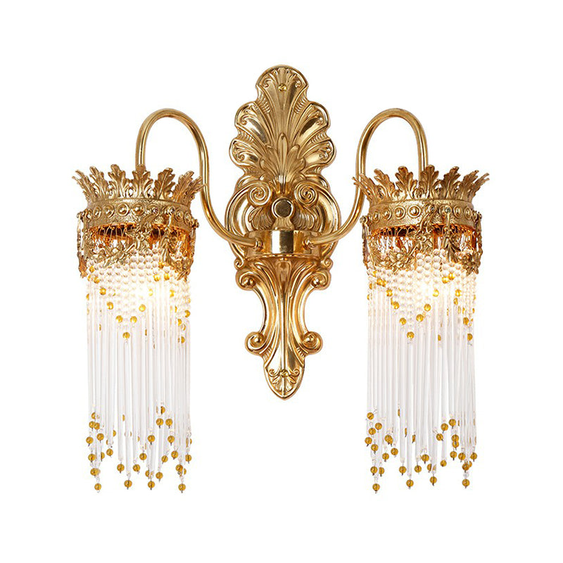 Gouden kroonvormige wandlamp traditionele metalen woonkamer sconce lamp met kristalrand