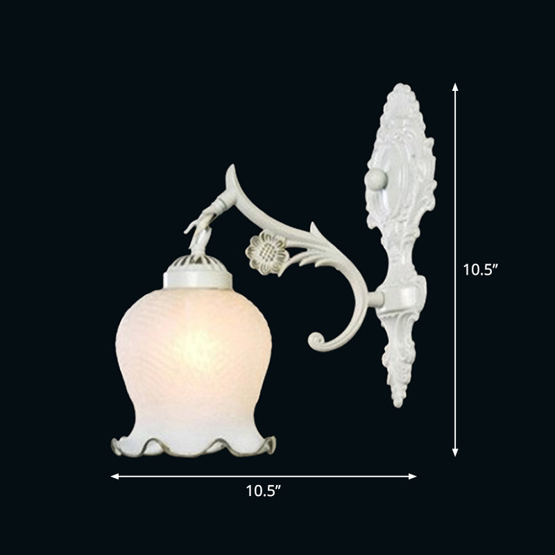White Glass Flowerbud Wall Lighting Fixture Retro Style Living Room Wall Mounted Lamp