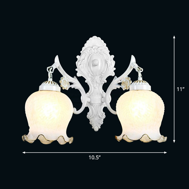 White Glass Flowerbud Wall Lighting Fixture Retro Style Living Room Wall Mounted Lamp