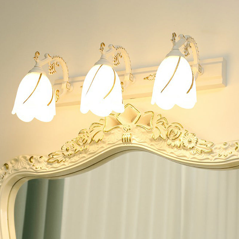 Floral Bathroom Vanity Wall Light Fixture Vintage Style Opal Glass Wall Sconce Lighting
