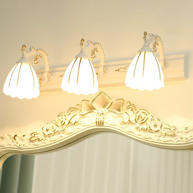 Floral Bathroom Vanity Wall Light Fixture Vintage Style Opal Glass Wall Sconce Lighting