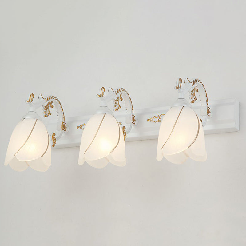 Floral Bathroom Vanity Wall Light Fixture Vintage Style Opal Glass Wall Sconce Lighting