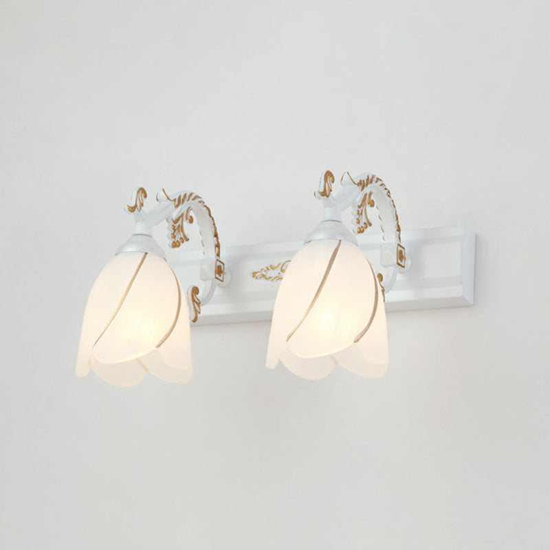 Floral Bathroom Vanity Wall Light Fixture Vintage Style Opal Glass Wall Sconce Lighting