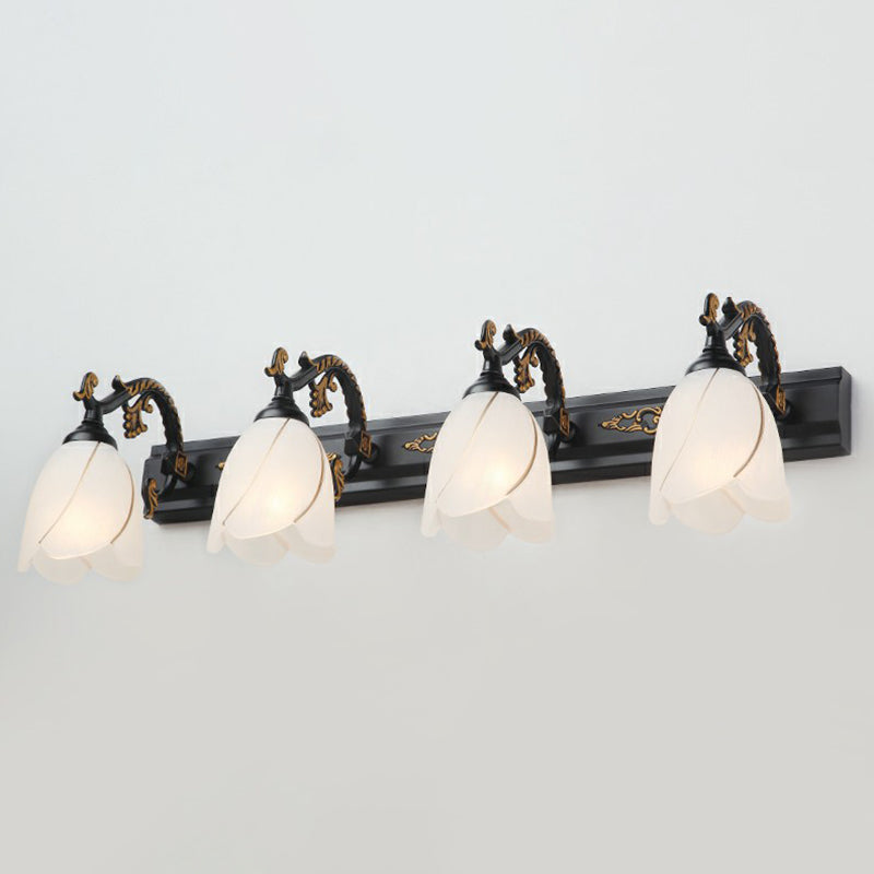 Floral Bathroom Vanity Wall Light Fixture Vintage Style Opal Glass Wall Sconce Lighting