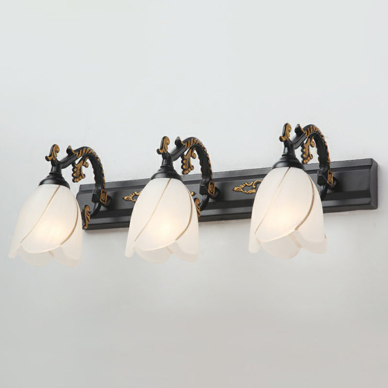 Floral Bathroom Vanity Wall Light Fixture Vintage Style Opal Glass Wall Sconce Lighting