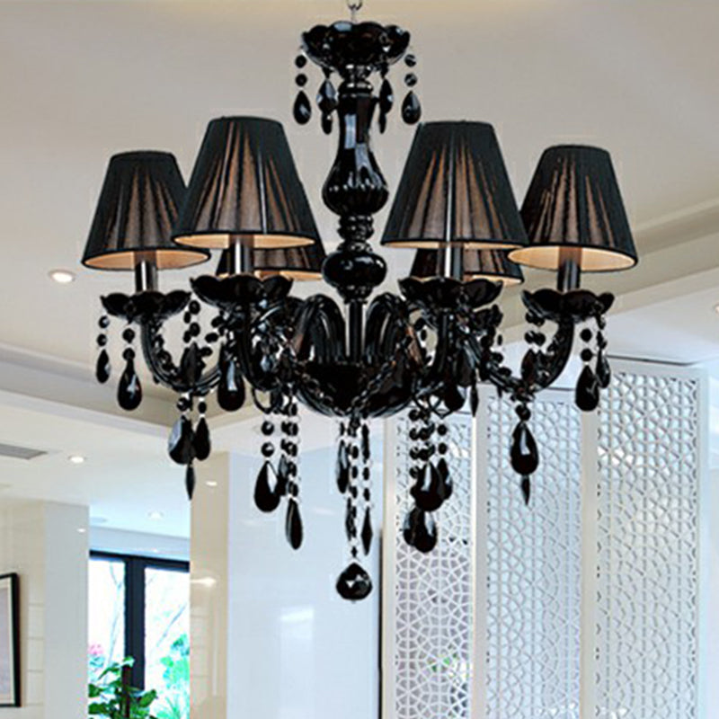 6-Licht-Kerze Kronleuchter Vintage Schwarzer Kristalldecke Anhänger Licht für Wohnzimmer