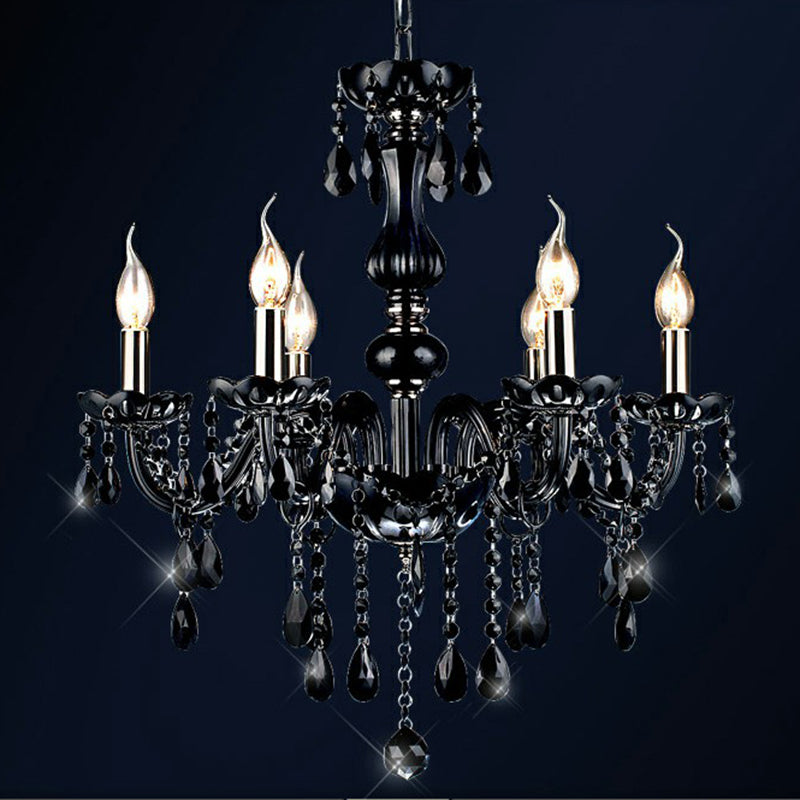 6-Light Candle Chandelier Vintage Black Crystal Ceiling Pendant Light for Living Room