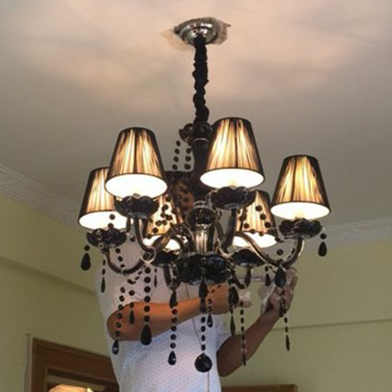 6-Light Candle Chandelier Vintage Black Crystal Ceiling Pendant Light for Living Room