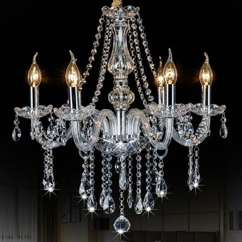 Baroque Candelabra Chandelier Clear Crystal Pendant Light Fixture for Dining Room