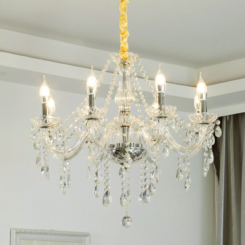 Baroque Candelabra Chandelier Clear Crystal Pendant Light Fixture for Dining Room