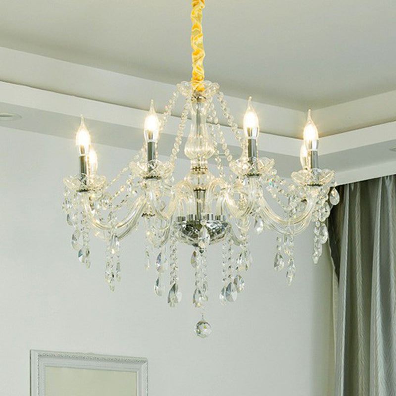 Baroque Candelabra Chandelier Clear Crystal Pendant Light Fixture for Dining Room