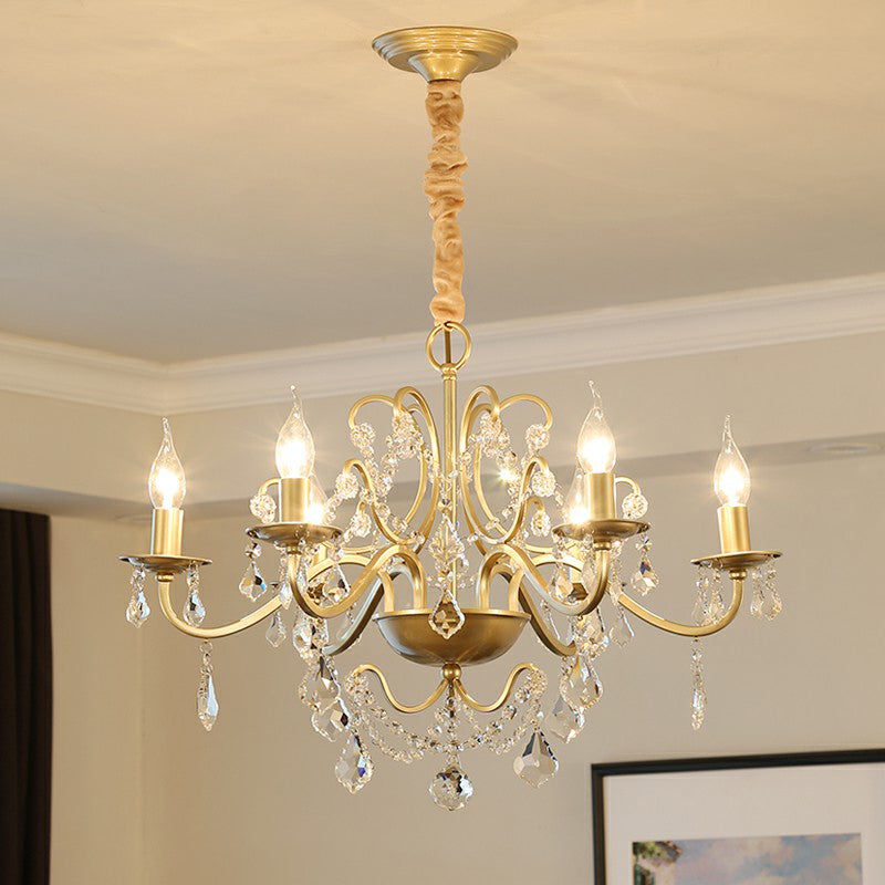 Metal Gold Finish Pendant Light Candlestick Traditional Chandelier with Crystal Decorations