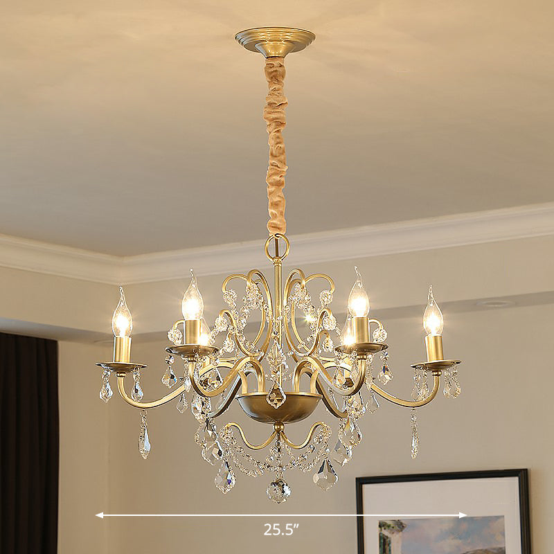 Metal Gold Finish Pendant Light Candlestick Traditional Chandelier with Crystal Decorations