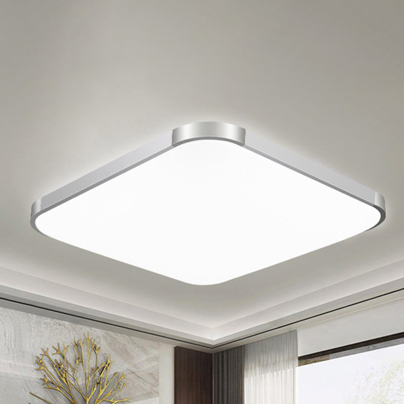 Flat Panel Flush Ceiling Light with Acrylic Diffuser Simple Style White/Silver LED Ceiling Fixture for Living Room in White, 21"/25.5"/36.5" W