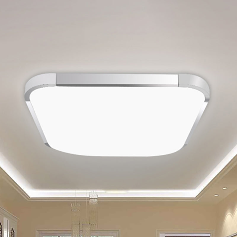 Flat Panel Flush Ceiling Light with Acrylic Diffuser Simple Style White/Silver LED Ceiling Fixture for Living Room in White, 21"/25.5"/36.5" W