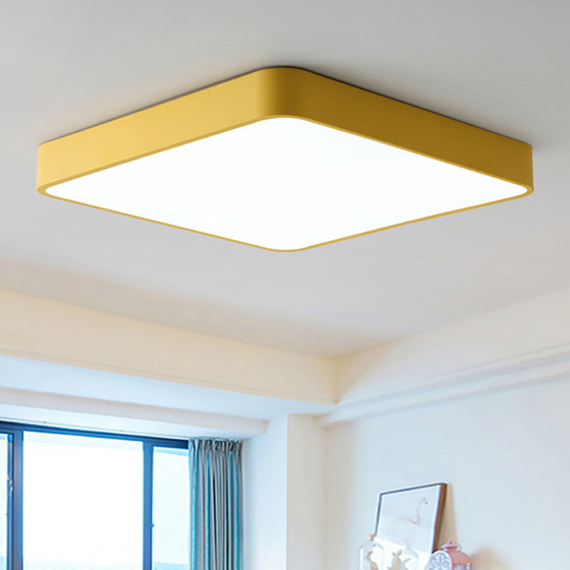 16"/19.5"/23.5" Wide Square Ceiling Fixture Modern Metal Yellow/Green LED Flush Mount Lamp in White/Warm
