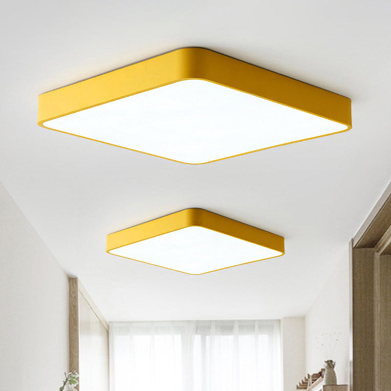 16"/19.5"/23.5" Wide Square Ceiling Fixture Modern Metal Yellow/Green LED Flush Mount Lamp in White/Warm