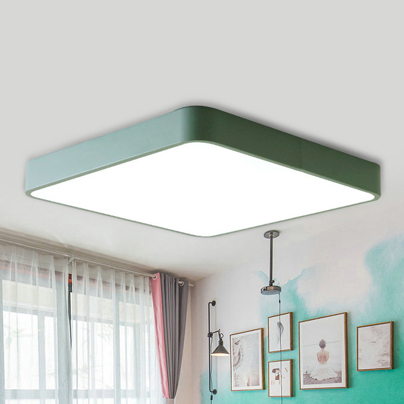 16"/19.5"/23.5" Wide Square Ceiling Fixture Modern Metal Yellow/Green LED Flush Mount Lamp in White/Warm