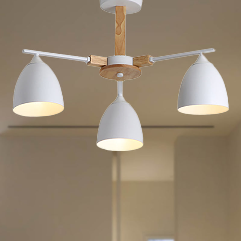 Metallkuppel Schatten Hängender Kronleuchter 3/6 Lichter moderne Holzarmdecke Hängende Lampe in Grün/Grau/Weiß