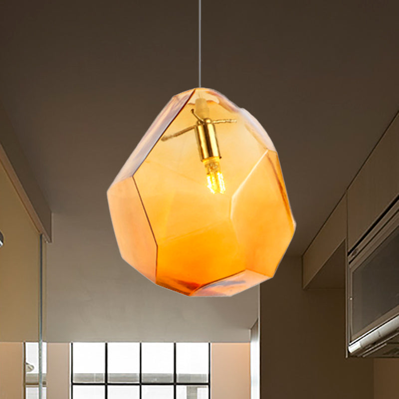 Faceted Grey/Orange/Purple Glass Pendant Lighting Contemporary 1 Light Dining Room Led Hanging Lamp Fixture