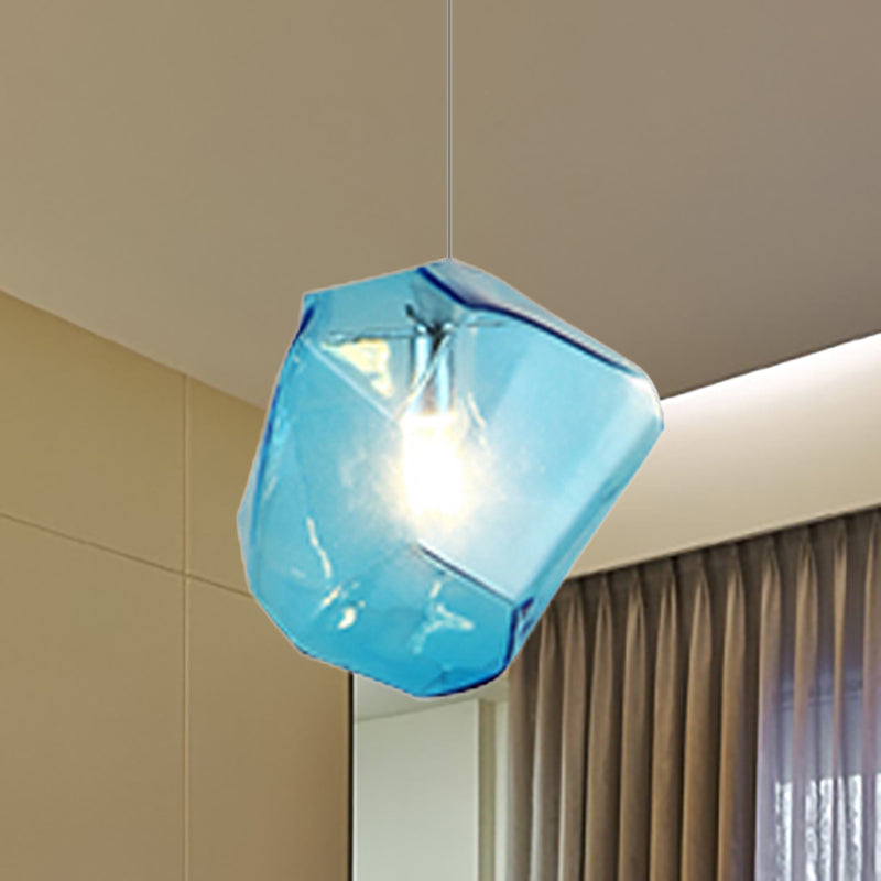 Faceted Grey/Orange/Purple Glass Pendant Lighting Contemporary 1 Light Dining Room Led Hanging Lamp Fixture