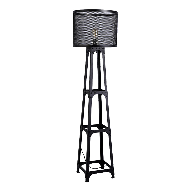 1 écran de maille de tête Lumière debout avec ombre à tambour rétro finale noire industrielle en métal debout léger
