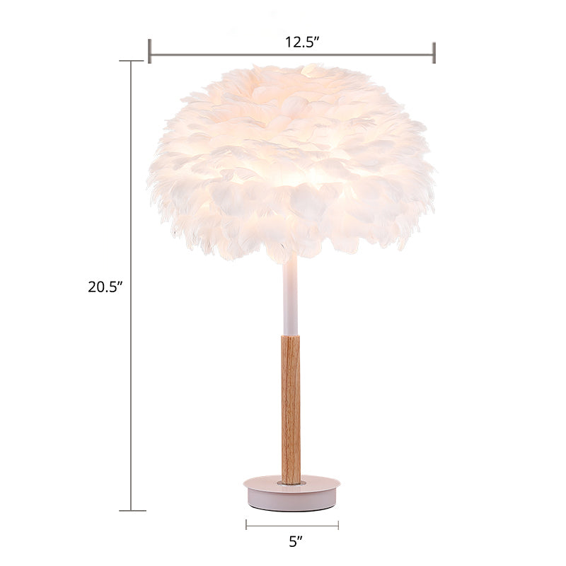 Dome Shaded Bedside Table Lighting Feather 1 Head Minimalistic Night Stand Light