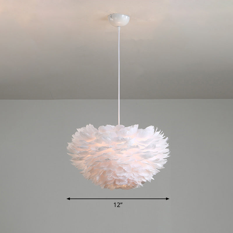 Plume Hémisphérique Pendant la lampal Minimalisme Plume Suspension blanche Lumière pour chambre à coucher