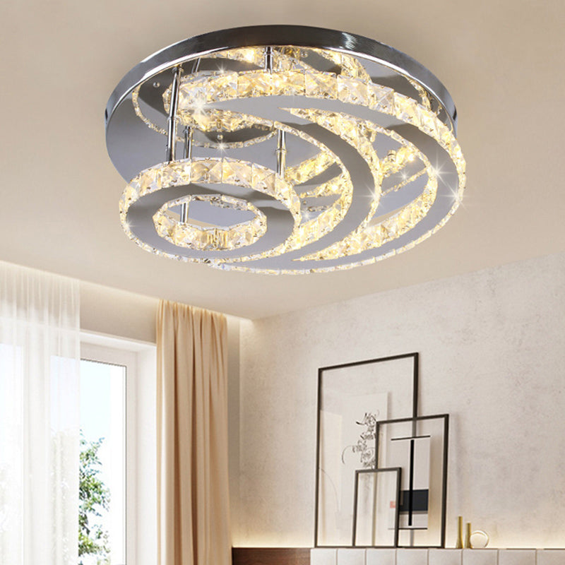 Lámpara de techo Crescent and Sun, moderna lámpara de techo de cristal biselado para dormitorio, montaje semiempotrado en plata