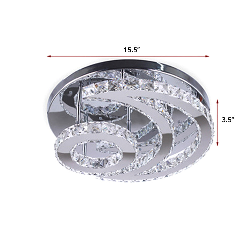 Lámpara de techo Crescent and Sun, moderna lámpara de techo de cristal biselado para dormitorio, montaje semiempotrado en plata