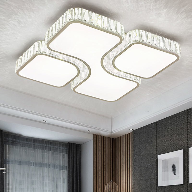 White Square Ceiling Flush Light Minimalist Crystal LED Flush Mount Lamp for Bedroom