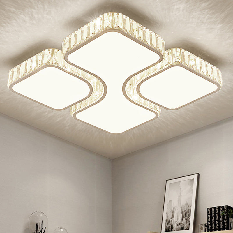 White Square Ceiling Flush Light Minimalist Crystal LED Flush Mount Lamp for Bedroom